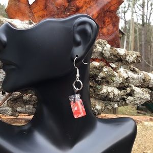 Strawberry boba tea drink earrings 925 silver milk